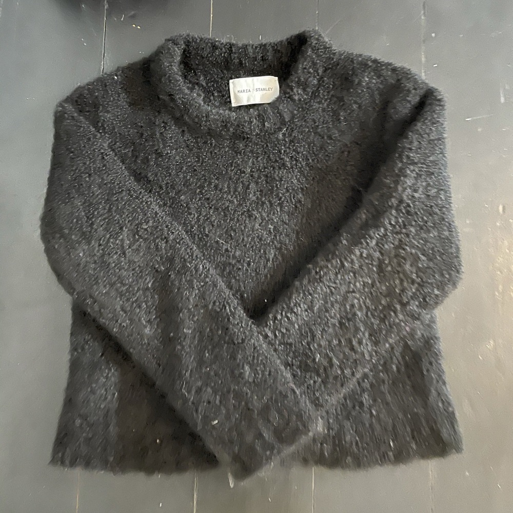 Maria Stanley Black Boucle Merino Wool Round Neck Sweater S Like new$325